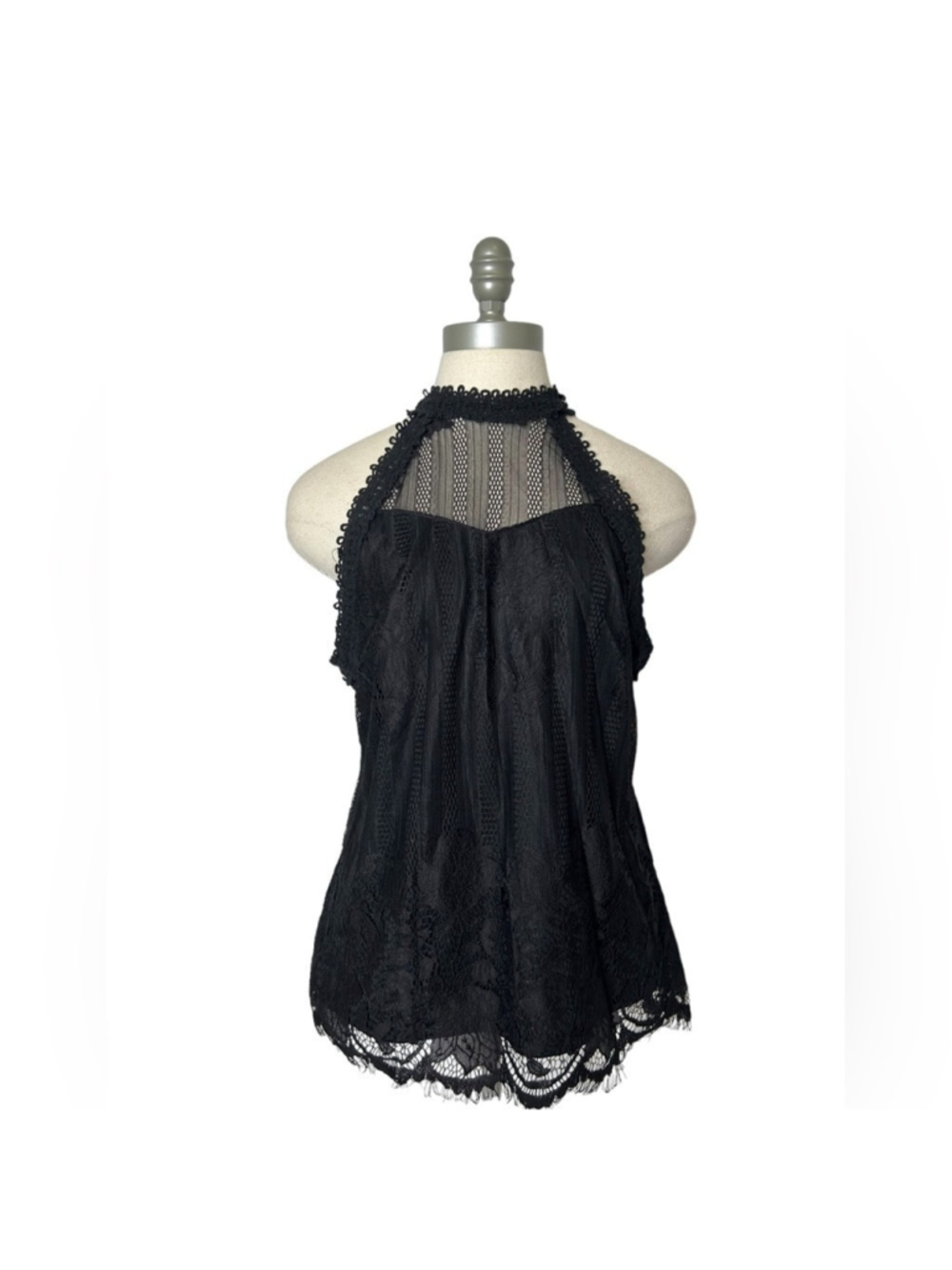Ultra Pink Black Lace High Neck Halter Sexy Sleeveless Blouse Size Large - Picture 2 of 15